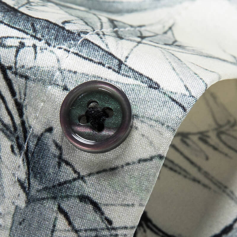 Men’s Ivory Watercolor Bamboo Leaf Print Short Sleeve Silk Shirt