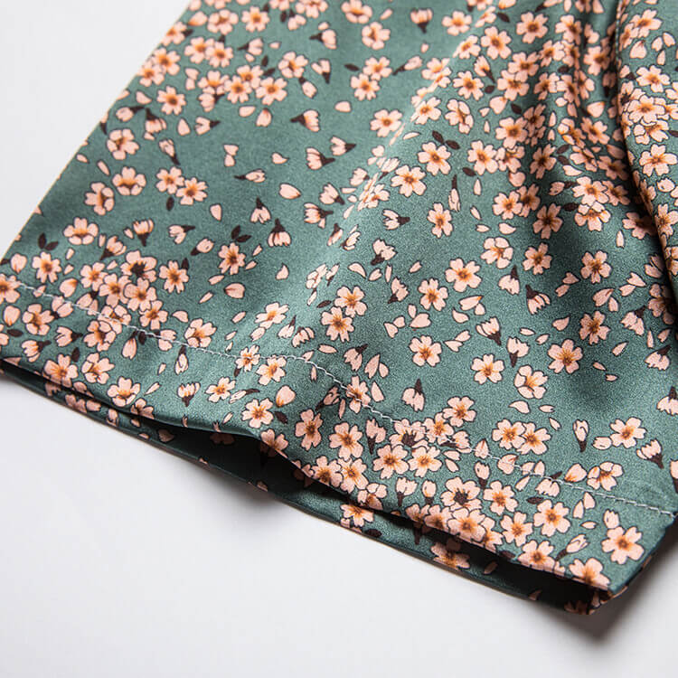 Men’s Sage Green Floral Print Short Sleeve Button-Up Silk Shirt