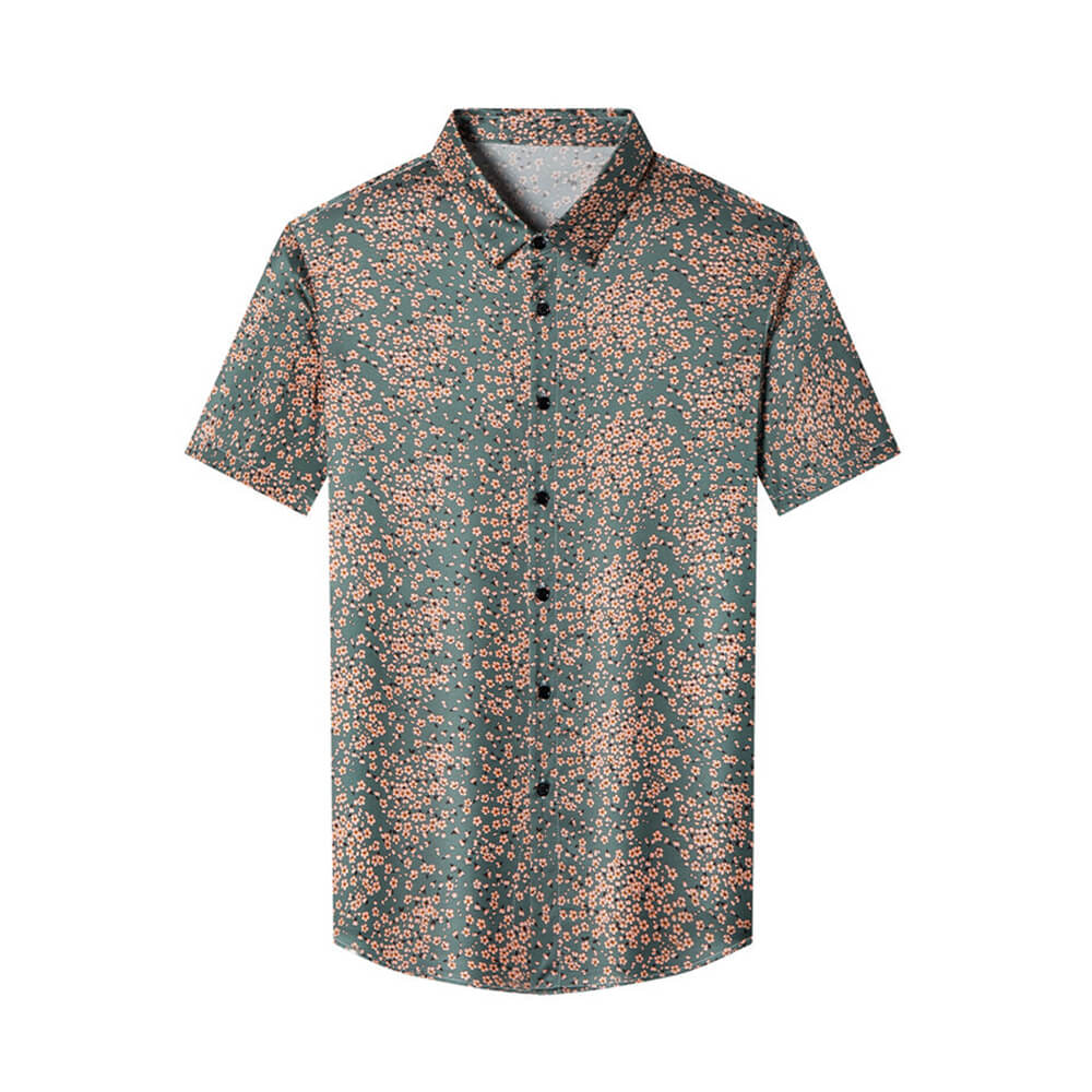 Men’s Sage Green Floral Print Short Sleeve Button-Up Silk Shirt
