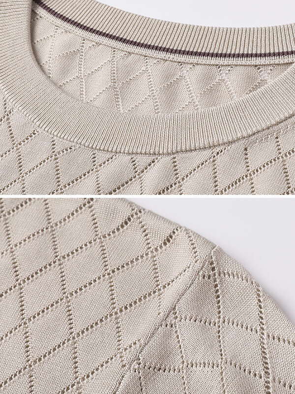 Men’s Diamond Knit Short Sleeve Crew Neck Silk Textured T-Shirt