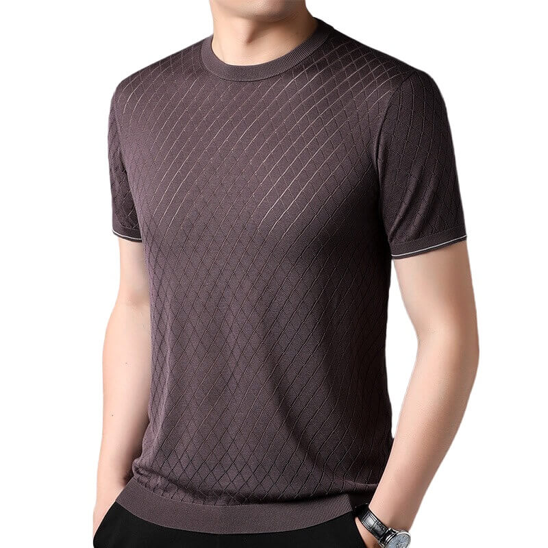Men’s Diamond Knit Short Sleeve Crew Neck Silk Textured T-Shirt
