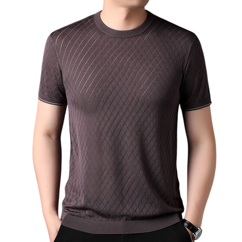 Men’s Diamond Knit Short Sleeve Crew Neck Silk Textured T-Shirt