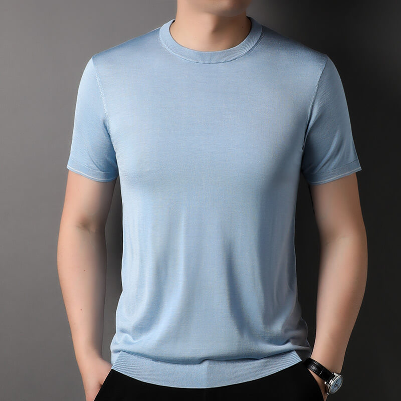 Men’s Lightweight 100% Silk Crewneck Sweater T-Shirt