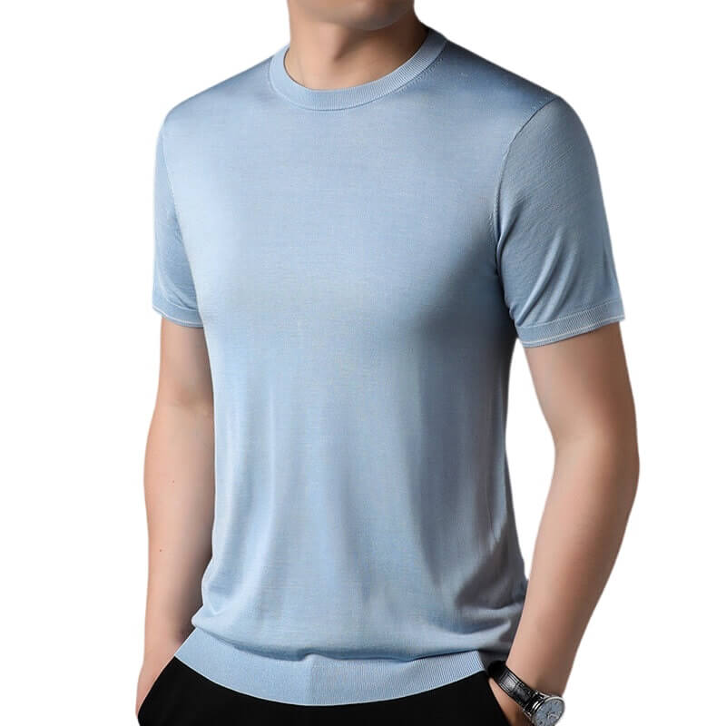 Men’s Lightweight 100% Silk Crewneck Sweater T-Shirt