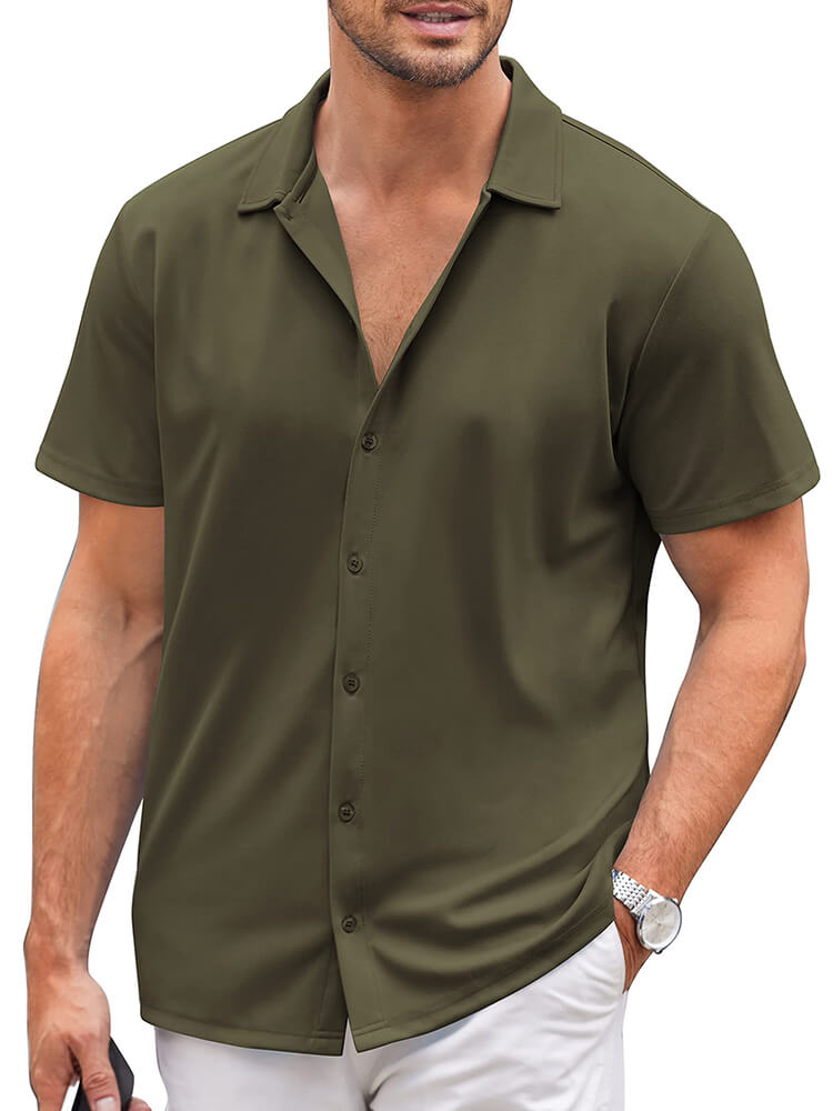 Men's Classic Short-Sleeve Button-Down Collar Silk Shirt