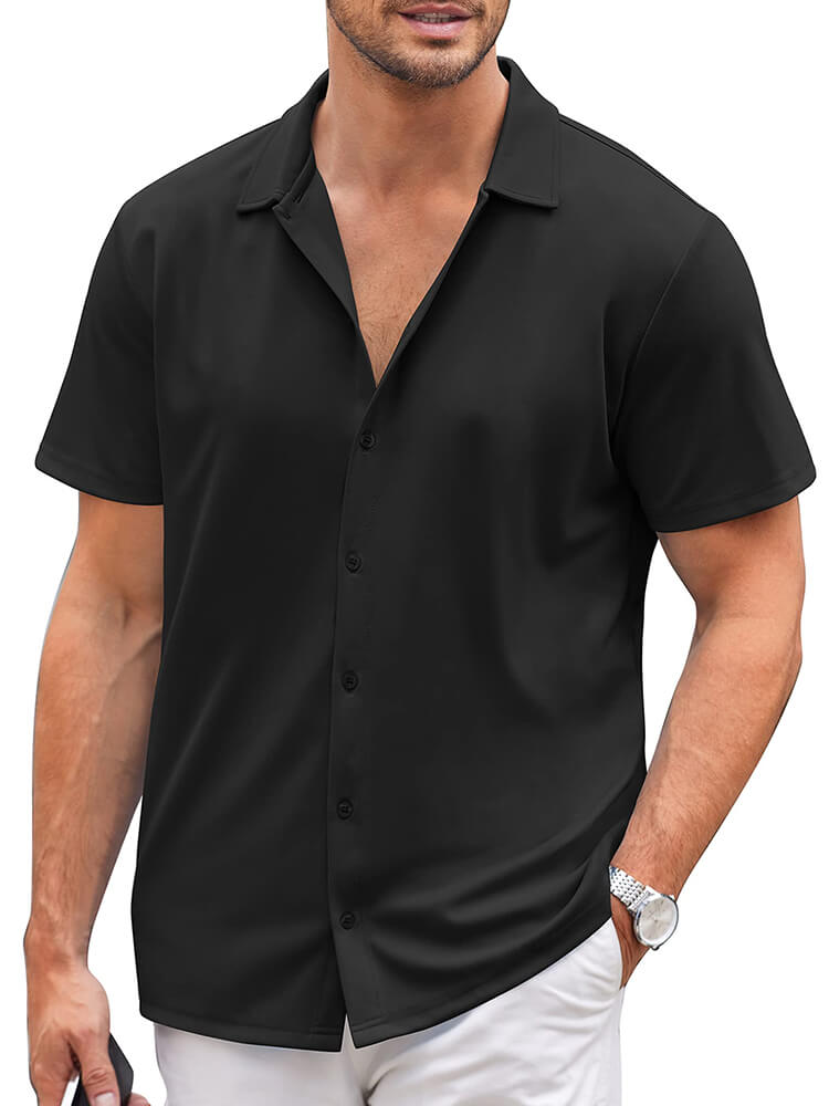 Men's Classic Short-Sleeve Button-Down Collar Silk Shirt