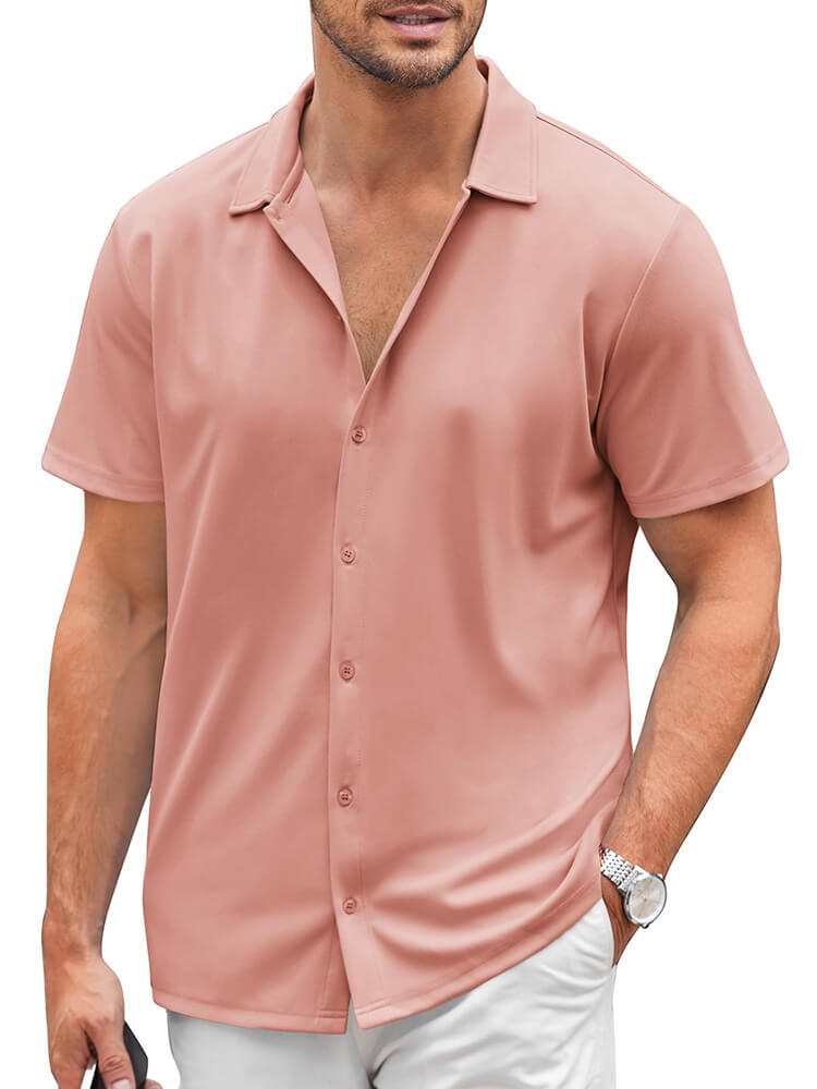 Men's Classic Short-Sleeve Button-Down Collar Silk Shirt