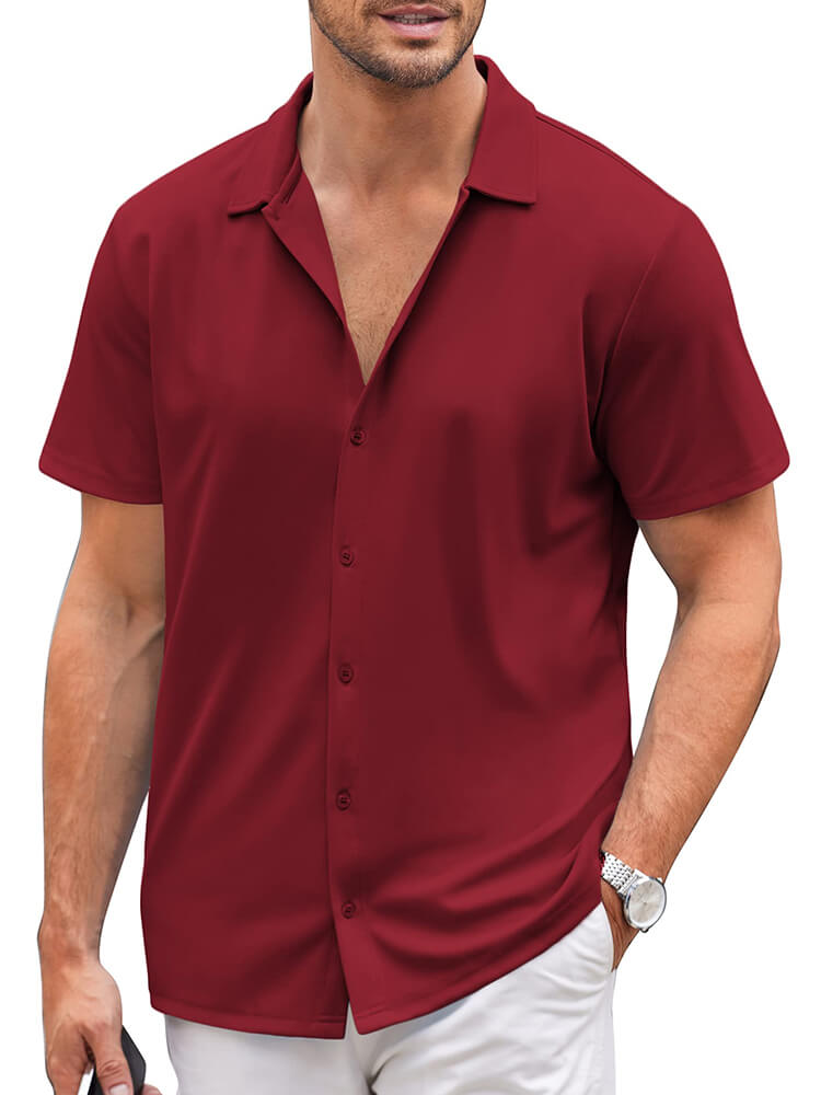 Men's Classic Short-Sleeve Button-Down Collar Silk Shirt
