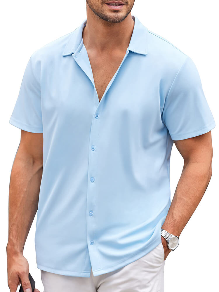 Men's Classic Short-Sleeve Button-Down Collar Silk Shirt