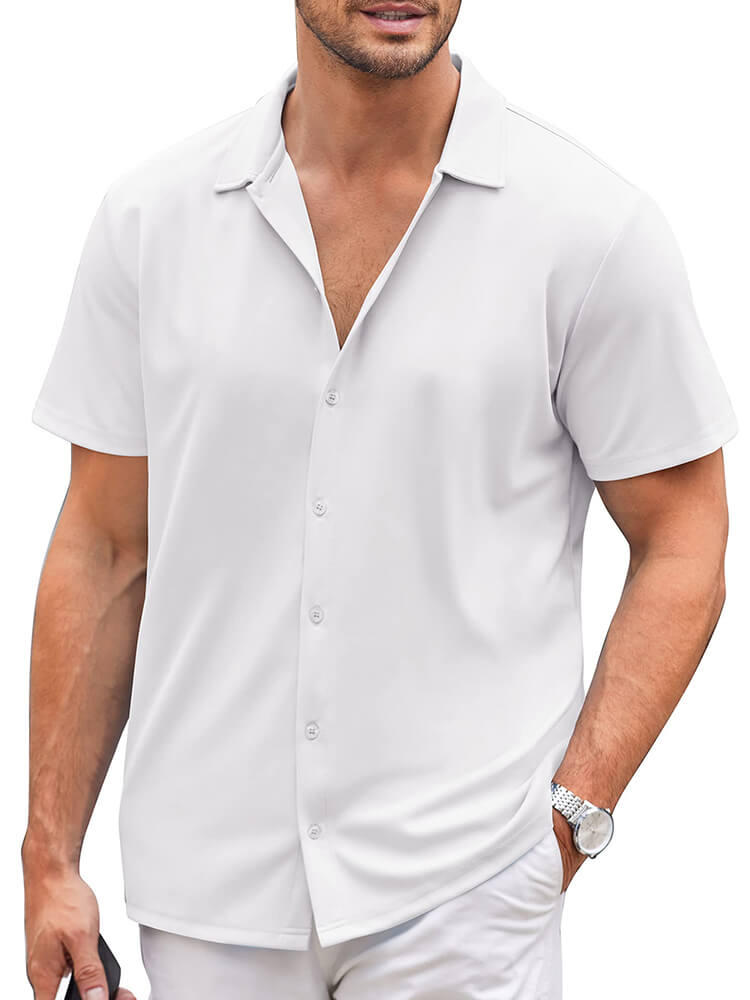 Men's Classic Short-Sleeve Button-Down Collar Silk Shirt