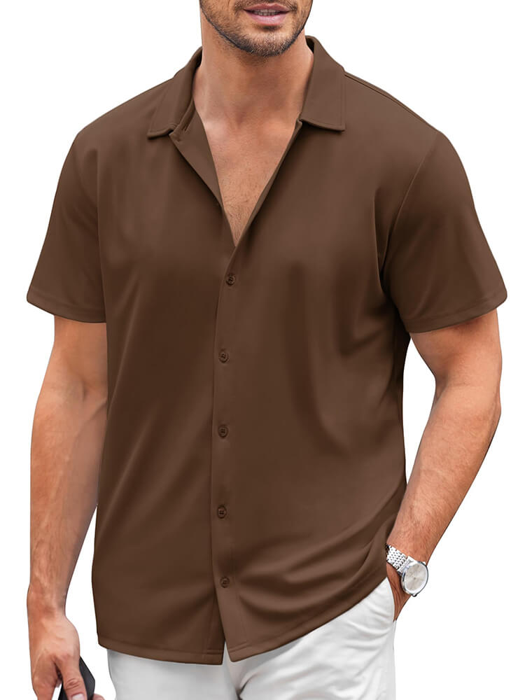 Men's Classic Short-Sleeve Button-Down Collar Silk Shirt