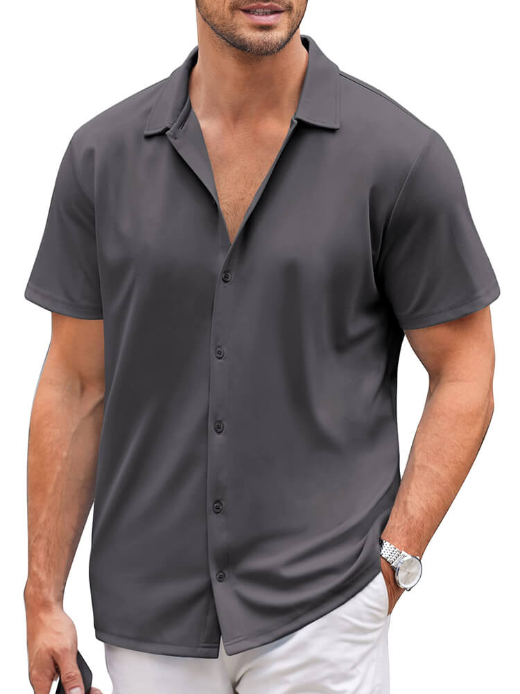 Men's Classic Short-Sleeve Button-Down Collar Silk Shirt