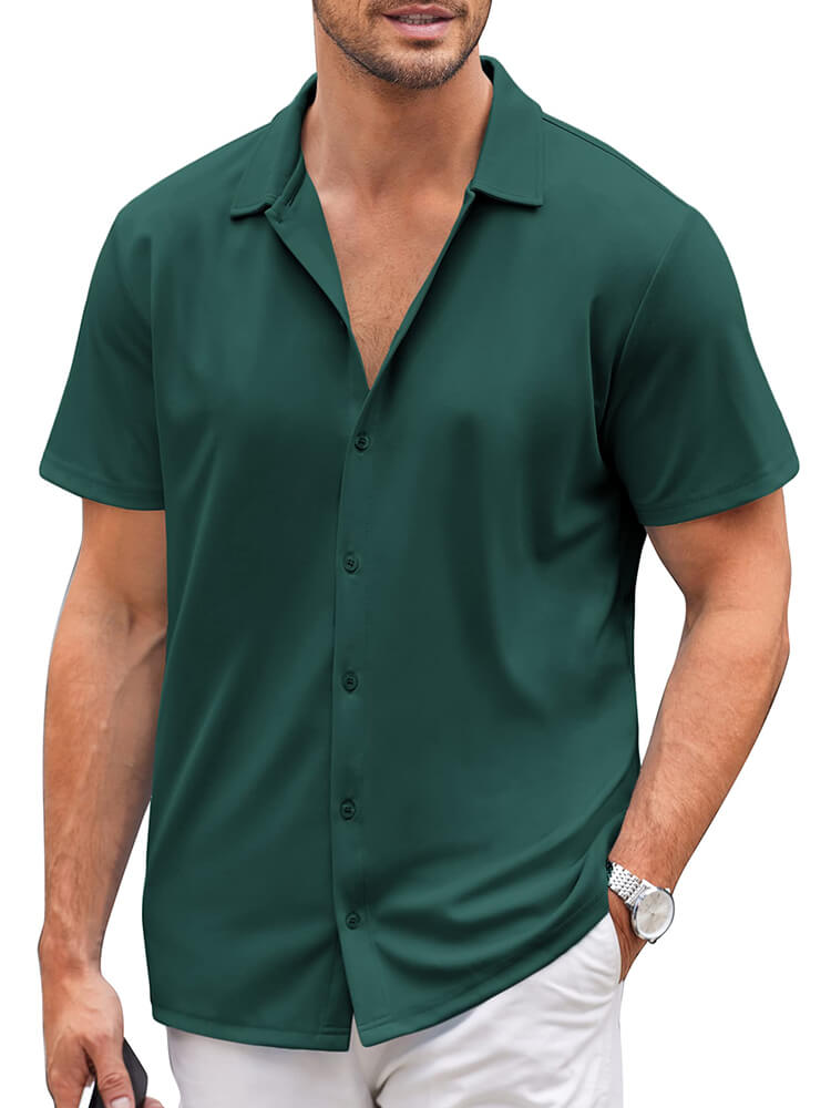 Men's Classic Short-Sleeve Button-Down Collar Silk Shirt