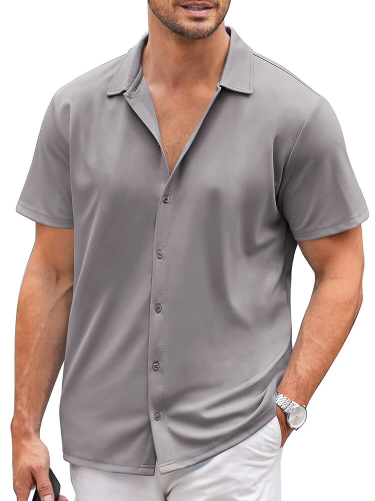 Men's Classic Short-Sleeve Button-Down Collar Silk Shirt