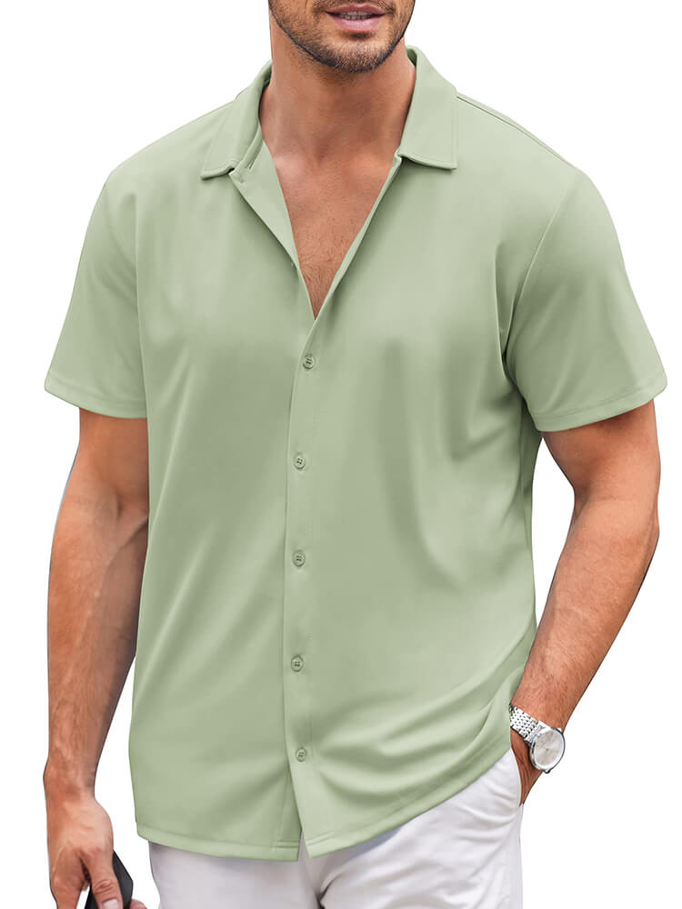 Men's Classic Short-Sleeve Button-Down Collar Silk Shirt