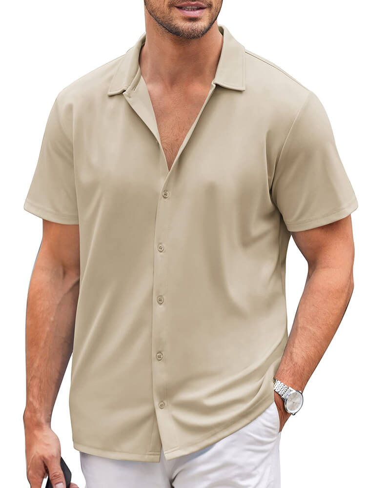 Men's Classic Short-Sleeve Button-Down Collar Silk Shirt