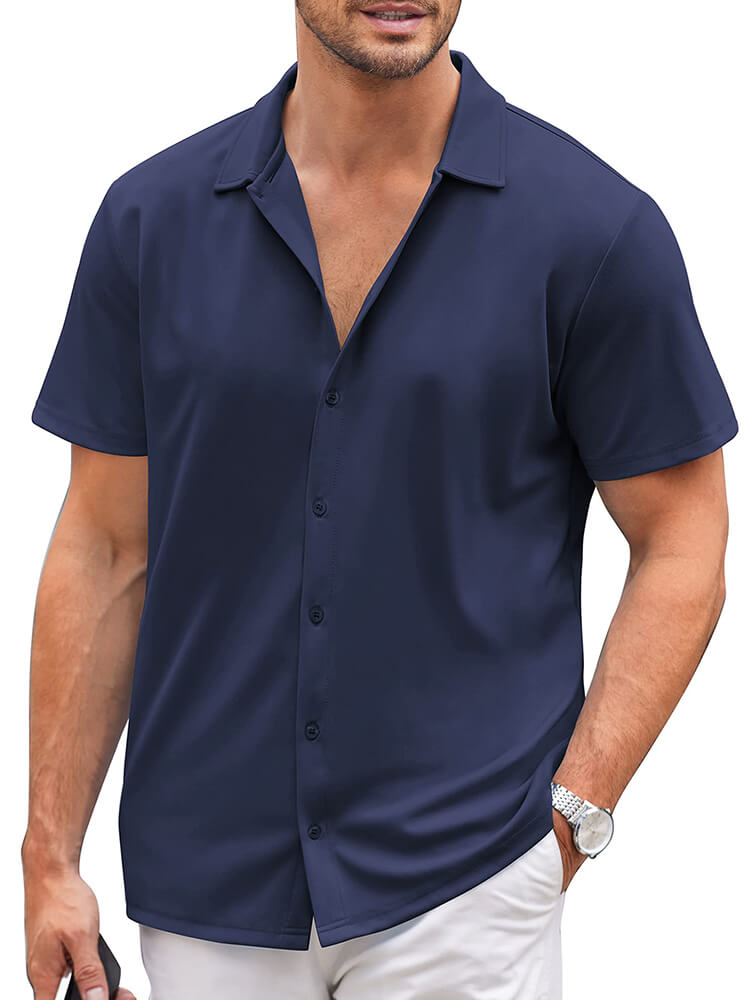 Men's Classic Short-Sleeve Button-Down Collar Silk Shirt