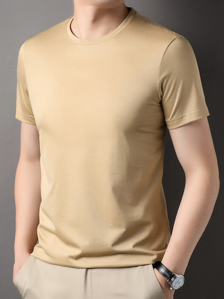 Men's Short Sleeve Crew Neck Silk T-Shirt