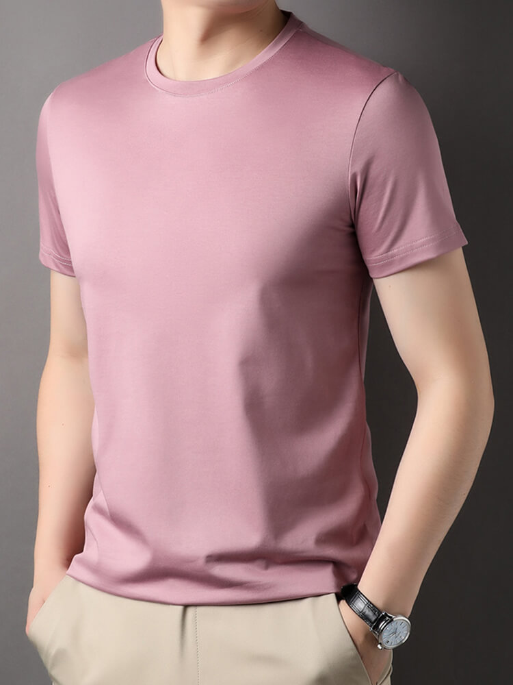 Men's Short Sleeve Crew Neck Silk T-Shirt