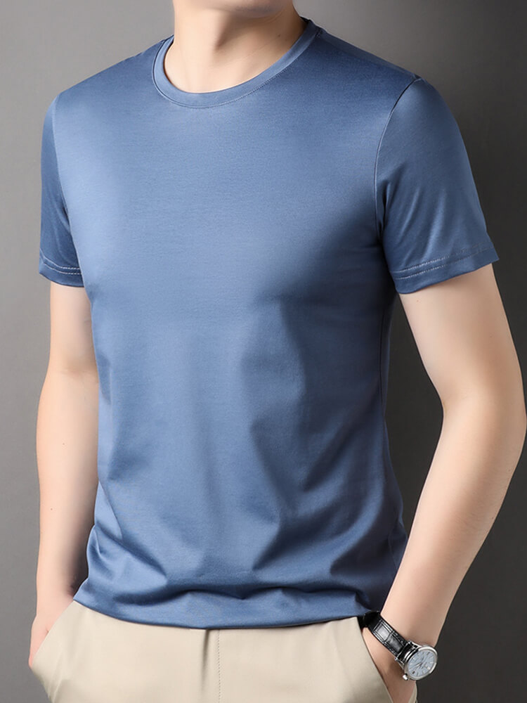 Men's Short Sleeve Crew Neck Silk T-Shirt