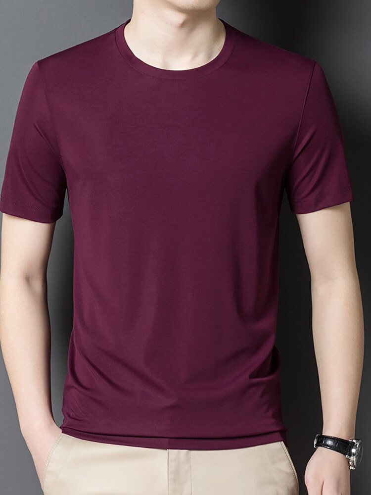 Men's Short Sleeve Crew Neck Silk T-Shirt