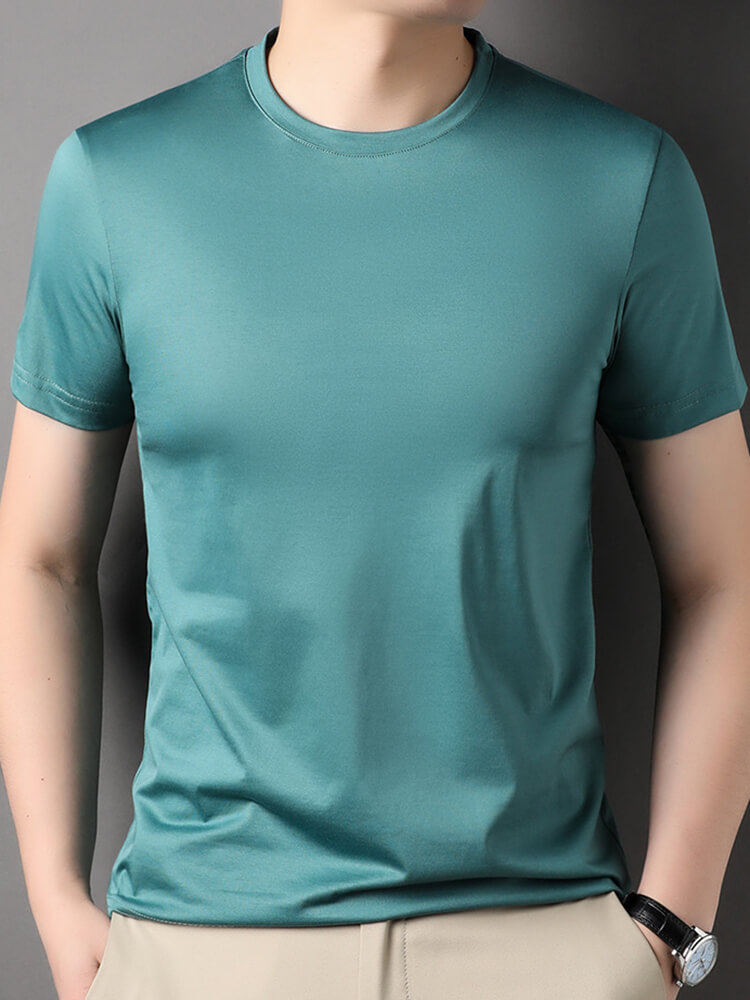 Men's Short Sleeve Crew Neck Silk T-Shirt
