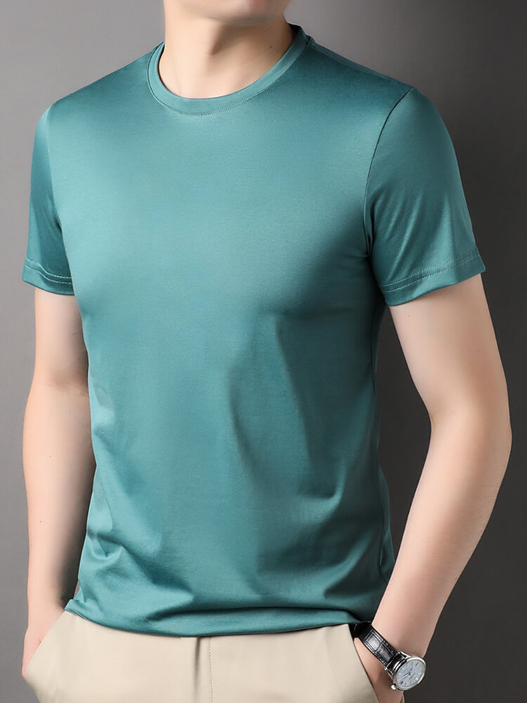 Men's Short Sleeve Crew Neck Silk T-Shirt