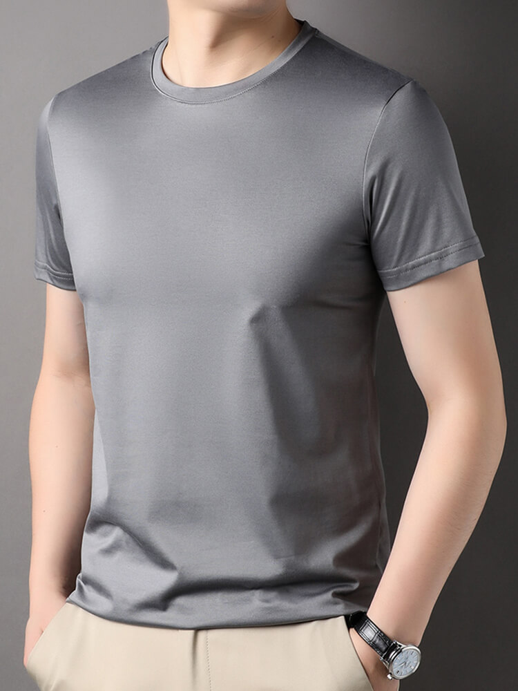 Men's Short Sleeve Crew Neck Silk T-Shirt