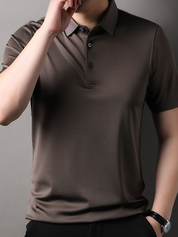 Men's 100% Silk Solid Color Luxury Wrinkle-Free Polo Shirt