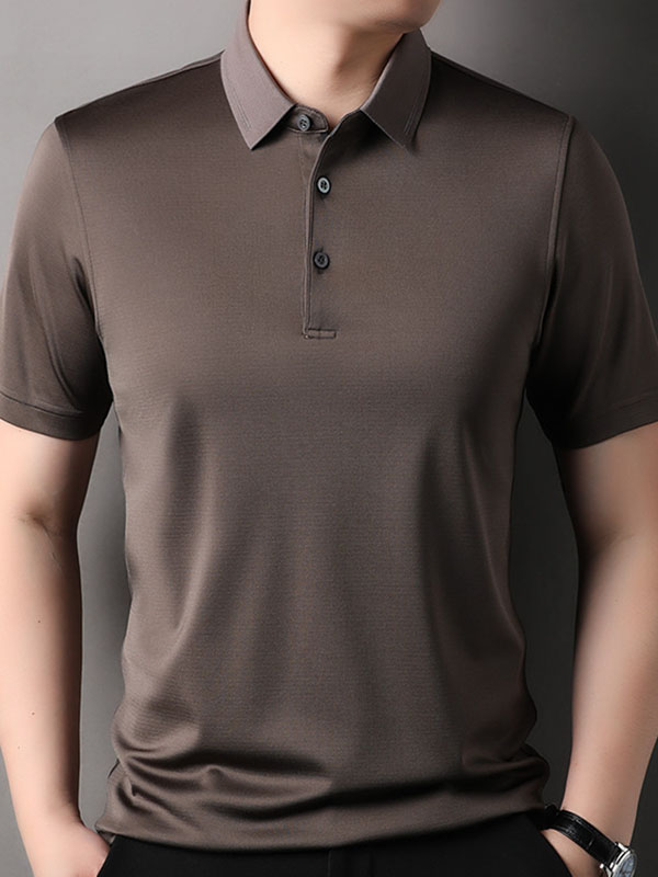 Men's 100% Silk Solid Color Luxury Wrinkle-Free Polo Shirt
