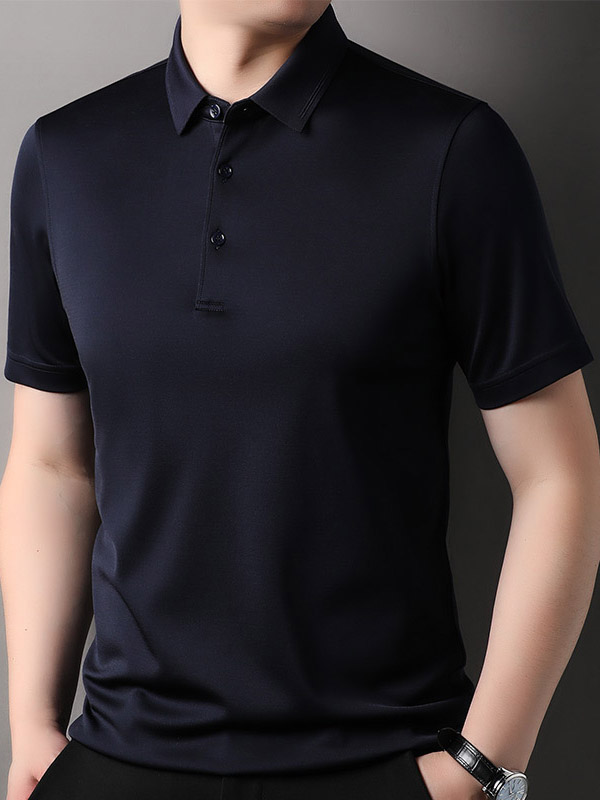 Men's 100% Silk Solid Color Luxury Wrinkle-Free Polo Shirt