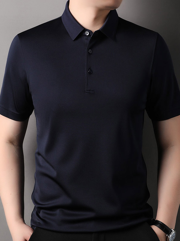 Men's 100% Silk Solid Color Luxury Wrinkle-Free Polo Shirt