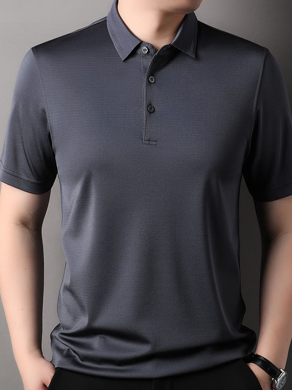Men's 100% Silk Solid Color Luxury Wrinkle-Free Polo Shirt