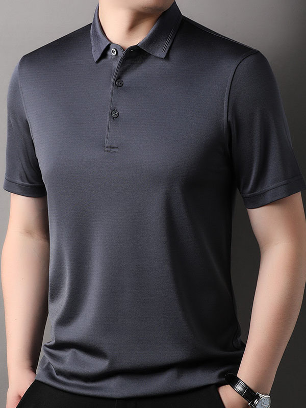 Men's 100% Silk Solid Color Luxury Wrinkle-Free Polo Shirt