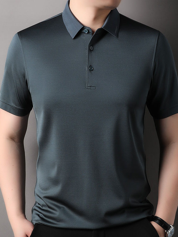 Men's 100% Silk Solid Color Luxury Wrinkle-Free Polo Shirt