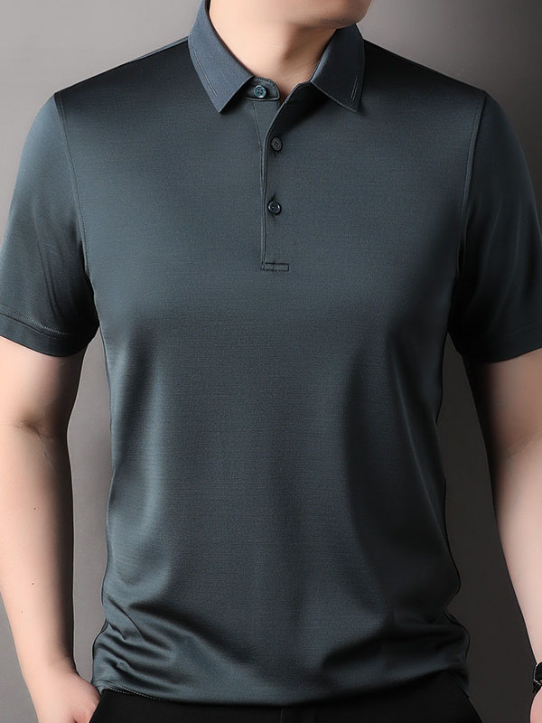 Men's 100% Silk Solid Color Luxury Wrinkle-Free Polo Shirt