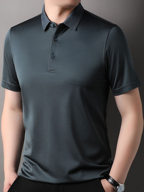 Men's 100% Silk Solid Color Luxury Wrinkle-Free Polo Shirt