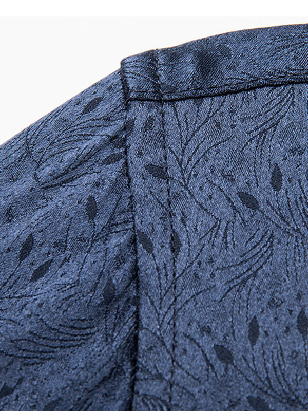 Men's Long Sleeve Button Front Subtle Jacquard Silk Dress Shirt