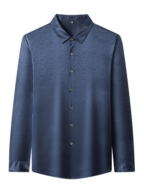 Men's Long Sleeve Button Front Subtle Jacquard Silk Dress Shirt