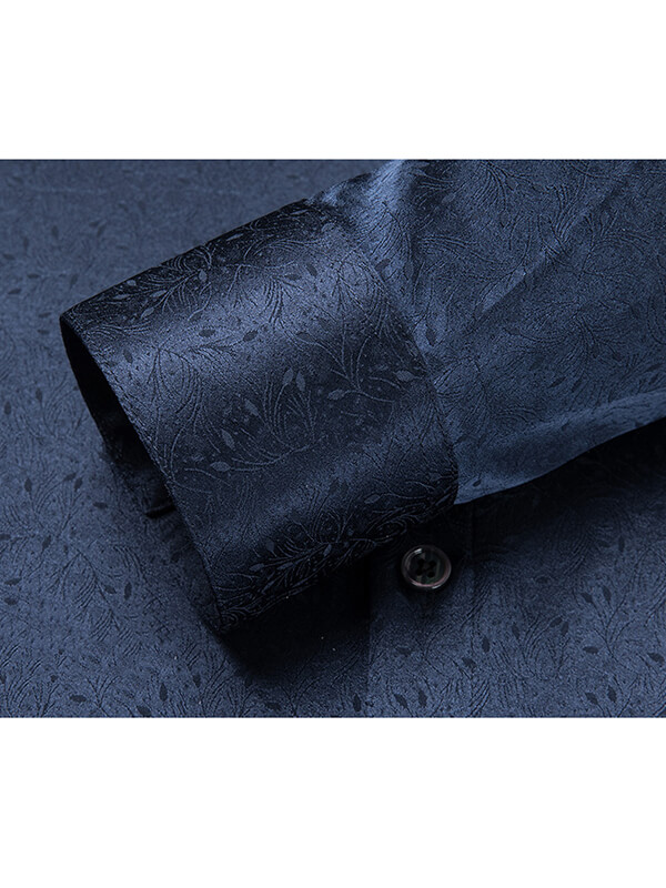 Men's Long Sleeve Button Front Subtle Jacquard Silk Dress Shirt