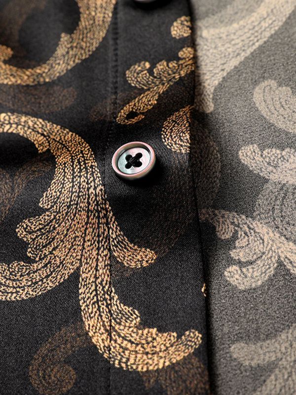 Men's Black and Gold Paisley Short Sleeve Silk Dress Shirt