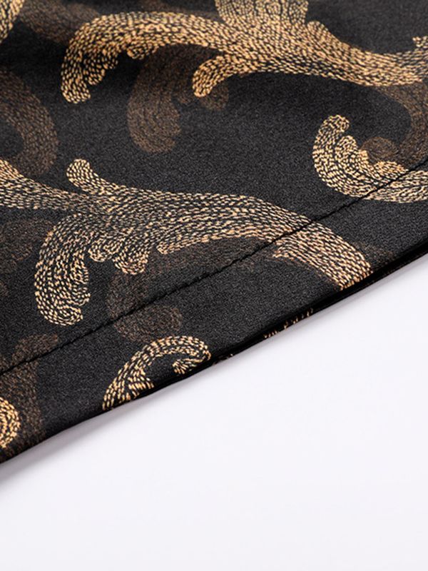 Men's Black and Gold Paisley Short Sleeve Silk Dress Shirt