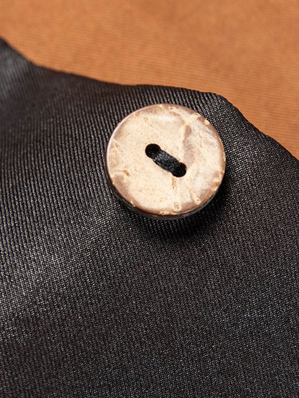 Men's Black Silk Camp Collar Shirt with Embroidered Crane Pocket