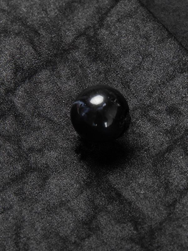 Men's Black Long Sleeve Mandarin Collar Silk Button-Up Shirt