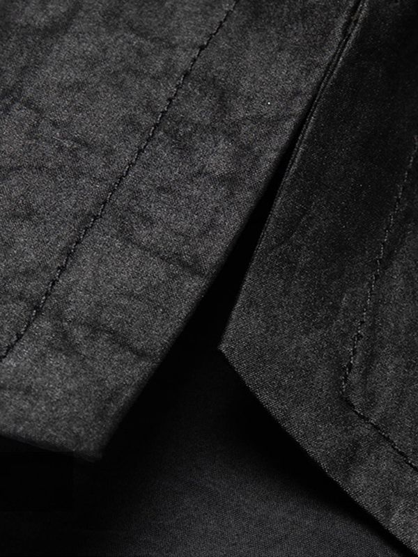 Men's Black Long Sleeve Mandarin Collar Silk Button-Up Shirt