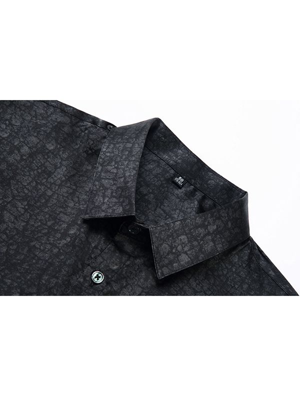 Men's Short Sleeve Cracked Marble Pattern Button-Up Silk Shirt