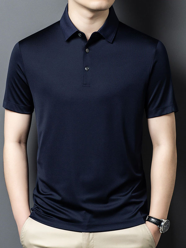 Men's Solid Color Pure Mulberry Silk Polo Shirt