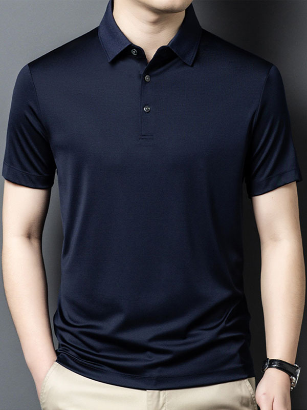 Men's Solid Color Pure Mulberry Silk Polo Shirt
