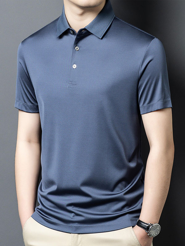 Men's Solid Color Pure Mulberry Silk Polo Shirt