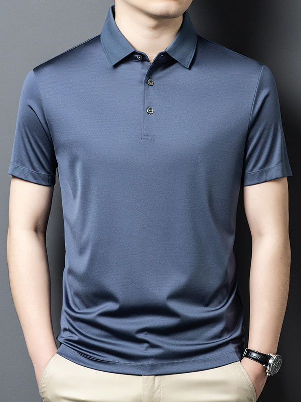 Men's Solid Color Pure Mulberry Silk Polo Shirt